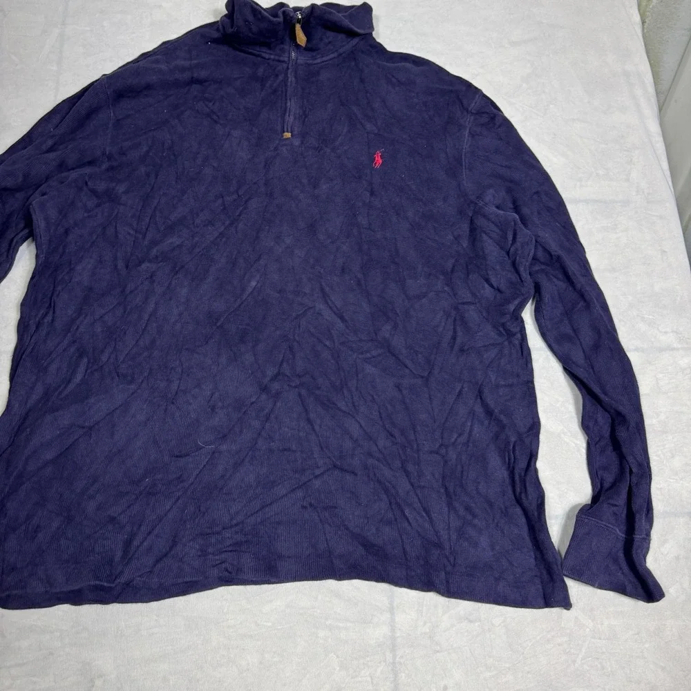 VTG Polo Ralph Lauren Mens Sweater Blue Knit Pony Logo‎ Quarter-Zip Pullover XL